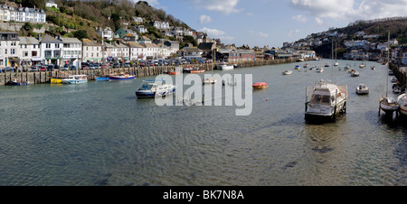 A panoramic view of East Looe and the River Looe in Cornwall.  Photo by Gordon Scammell Stock Photo