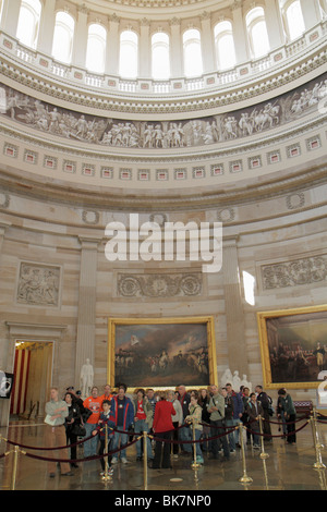 Washington,DC,Nation's Capital,United States US Capitol,Rotunda,history,government,frieze,dome,painting,group,Asian man men male,woman female women,bo Stock Photo