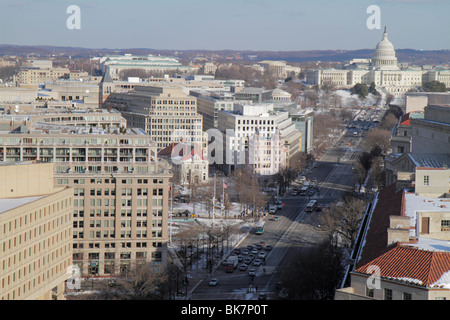 Washington DC Washingto,D.C.,Pennsylvania Avenue,United States Capitol building,dome,rooftops,office buildings,city skyline cityscape,car cars,traffic Stock Photo