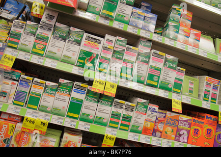 Washington DC,7th Street NW,CVS Pharmacy,drug store,chain,display sale package,cold,cough,relief,remedy,syrup,allergy,store brand,competition,Robituss Stock Photo
