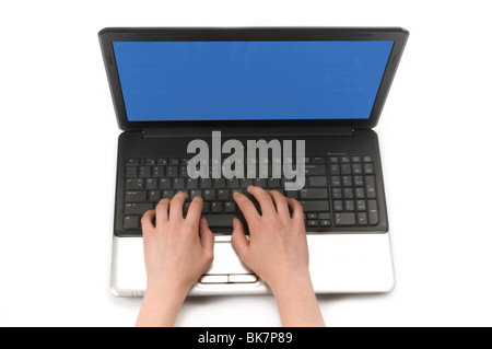 hand on computer keyboard Stock Photo