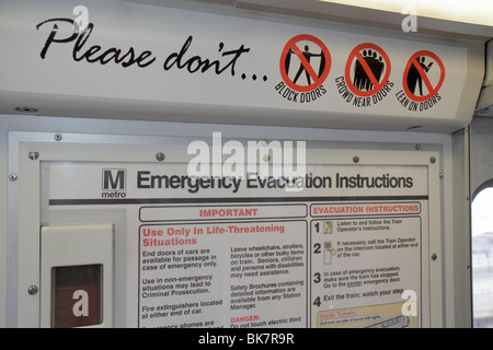 Washington DC,Ronald Reagan Washington National Airport,DCA,Metrorail,Yellow Line system,emergency evacuation instructions,information,passenger safet Stock Photo