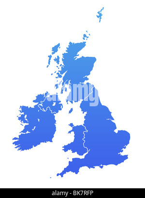 United Kingdom map in gradient blue, isolated on white background. Stock Photo