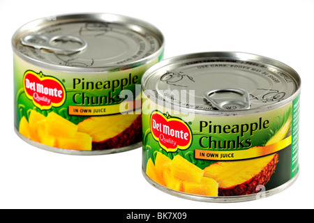 Two small tins of Del Monte Pineapple chunks in own juice Stock Photo