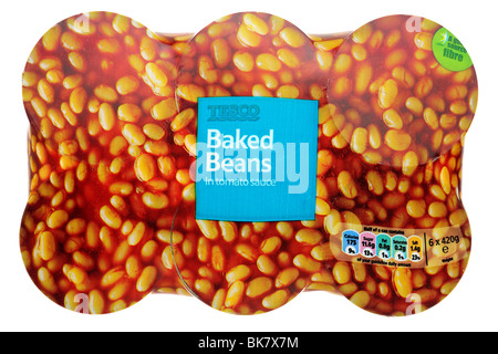 Six 420 gram pack of Tesco baked beans in tomato sauce Stock Photo