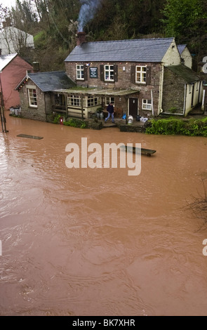The Boat Inn at Penallt cut off by the rising flood water of the River Wye Valley Monmouthshire Wales UK Stock Photo