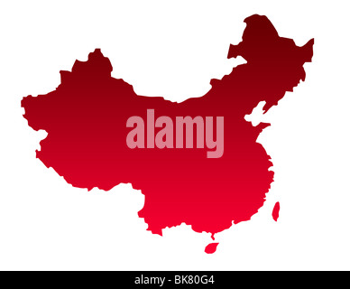 China map in gradient red, isolated on white background. Stock Photo