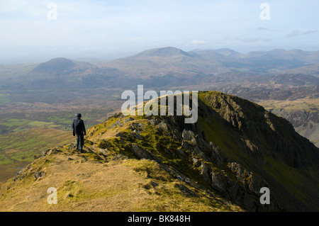 The Snowdonia mountains from the summit of Moel Druman in the Moelwyn hills, Snowdonia, North Wales, UK Stock Photo