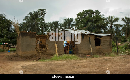 Hut burnt by the Lord's Resistance Army rebels in Faradje, Haut Uele Stock Photo