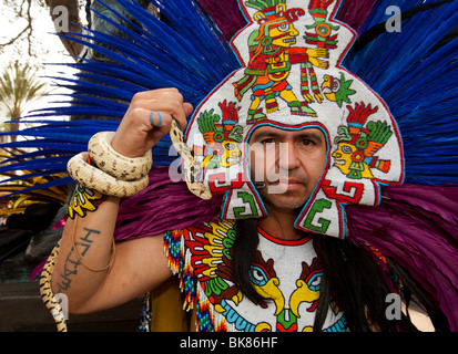 Aztec Dancer, The Blessing of the Animals, Olvera Street, Downtown Los Angeles, California, United States of America Stock Photo