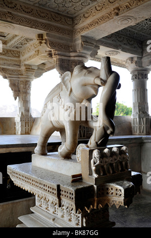 Seth Anandji Kalayanji Pedhi, Jain temple complex, statue of an elephant in Adinatha Temple, Ranakpur, Rajasthan, North India,  Stock Photo