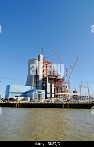 New building, construction site, coal power station, cooling tower, E.ON AG, Datteln, Dortmund Ems Canal, North Rhine-Westphali Stock Photo