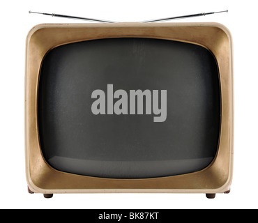 Vintage TV from the 1950s isolated over white background - With Clipping Path Stock Photo