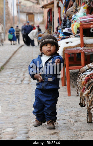 Little boy, Chinchero, Inca settlement, Quechua settlement, Peru, South America, Latin America Stock Photo