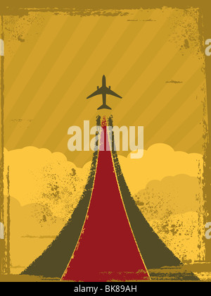 Retro airplane flying in the clouds. Air travel background Stock Photo ...