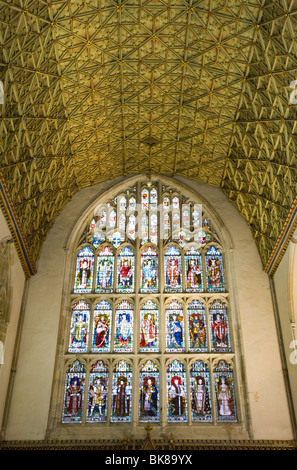 Stained glass windows inside the chapter house of Canterbury Cathedral, Kent, UK. Stock Photo