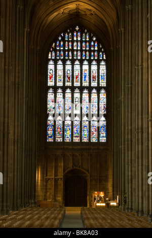 Stained glass window inside Canterbury Cathedral, Kent, UK. Stock Photo