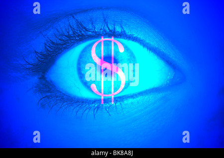 Close-up of an eye with the EURO symbol, symbolic picture for greed Stock Photo