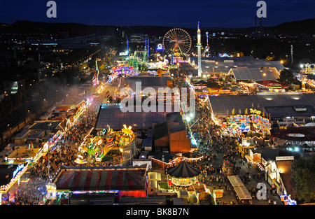 Night view, overlooking Cannstatt Festival, Stuttgart Beer Festival, Stuttgart, Baden-Wuerttemberg, Germany, Europe Stock Photo