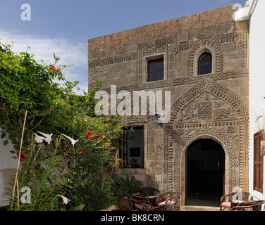 Richly decorated captain's house, Lindos, Rhodes, Greece, Europe Stock Photo