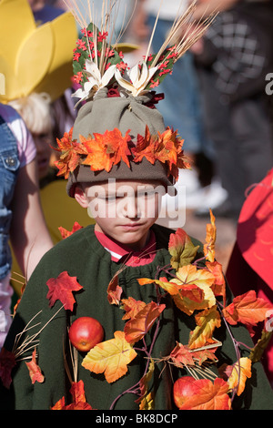 Costumed boy at the harvest parade, Thanksgiving Day 2009 of the protestant Johannesstift church, Berlin, Germany, Europe Stock Photo