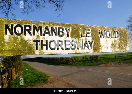 The Wolds Lincolnshire Sign Post. Stock Photo