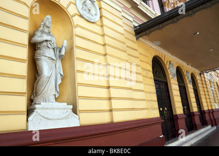 Statue and main entrance of National Theatre building, Casco Viejo , Panama City , Panama Stock Photo