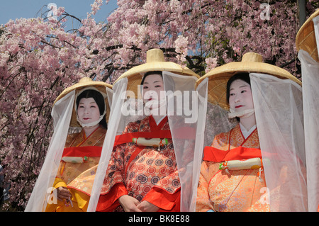 Japanese women in costumes from the Heian period, procession participants, Hirano Shrine, Kyoto, Japan, East Asia, Asia Stock Photo