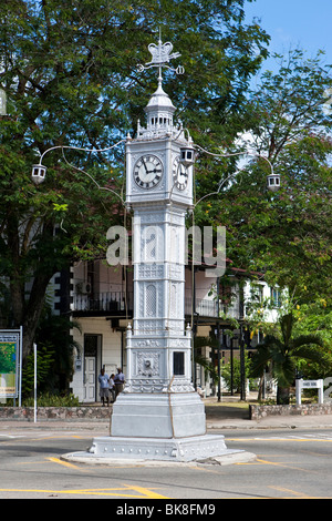 Clock Tower on the corner of Albert Street and Independence Avenue, the capital city of Victoria, Mahe Island, Seychelles, Indi Stock Photo