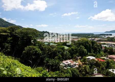 View from Bel Air towards the capital city of Victoria, Mahe Island, Seychelles, Indian Ocean, Africa Stock Photo