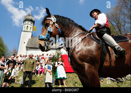 Georgiritt, George's Ride, around Schimmelkapelle or St. George's Chapel in Ascholding, Upper Bavaria, Bavaria, Germany, Europe Stock Photo