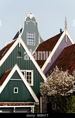 Typical wooden houses from the 17th century, roofs, historic city De Rijp near Alkmaar, Province of North Holland, Netherlands, Stock Photo