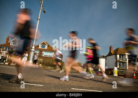 Blurred runners taking part in the first Brighton Marathon April 2010, Hove, East Sussex, UK Stock Photo