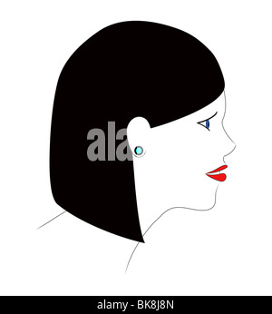 An illustration of the profile of a girl with black hair. Stock Photo