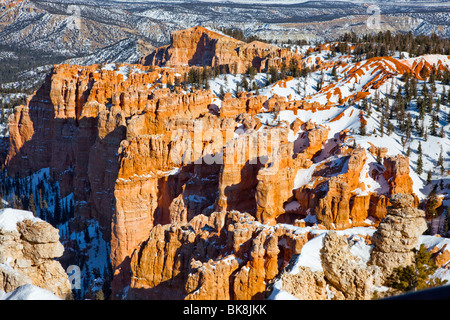 As viewed from Rainbow Point, thin, protruding spires of rock, hoodoos have been formed over thousands of years by erosion. Stock Photo