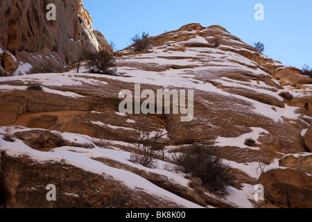 Natural gorges like Capitol Gorge dot the landscape of southern Utah's Capitol Reef National Park. Stock Photo