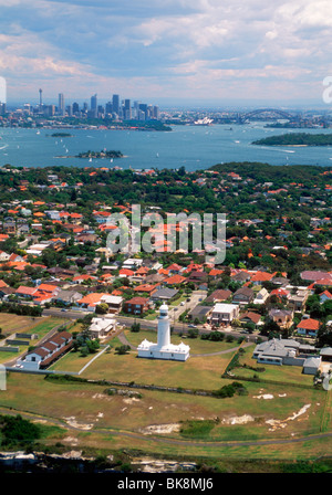 Aerial of Sea Cliffs and Macquarie Lighthouse Oldest Lighthouse in Australia at Watsons Bay in Sydney New South Wales Australia Stock Photo