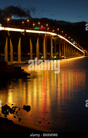 Tasman Bridge Reflected in River Derwent, Hobart, Tasmania, Australia Stock Photo