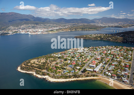 Kangaroo Bluff Historic Site, Bellerive, River Derwent, Hobart, and Mt Wellington, Tasmania, Australia - aerial Stock Photo