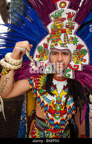 Aztec Dancer, The Blessing of the Animals, Olvera Street, Downtown Los Angeles, California, United States of America Stock Photo