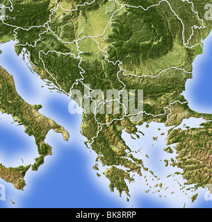 Balkans, shaded relief map. Stock Photo