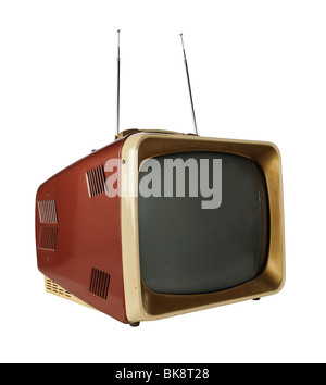 Vintage television isolated over white background - With Clipping Path Stock Photo