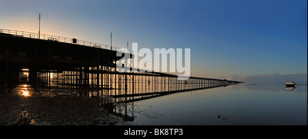 SOUTHEND-ON-SEA, ESSEX, UK - APRIL 17, 2010:  Panorama view of Southend Pier at dawn Stock Photo