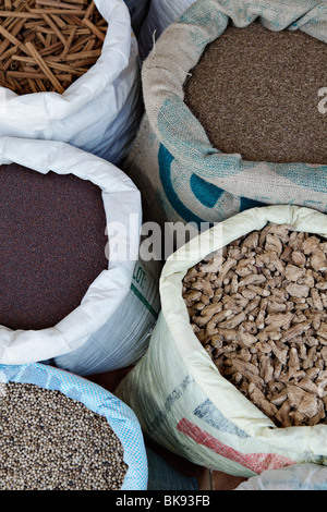 Spices in a spice shop in Kumily, Kerala, India. Stock Photo