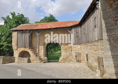 City wall on Roedertor Gate, detail, Rothenburg ob der Tauber, Bavaria, Germany, Europe Stock Photo