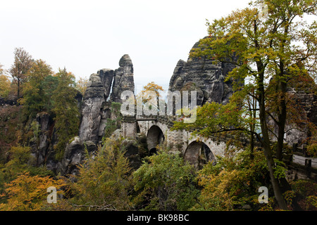 Rock massive of Bastei in National Park Sächsische Schweiz, Germany, in autumn Stock Photo