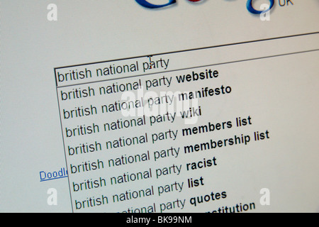 The search options given for a Google (UK) search for the British National Party. April 2010