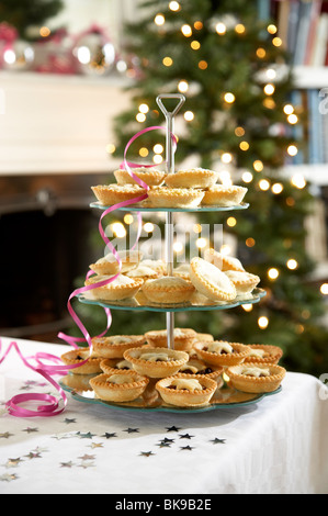 Mince pies on cake stand Stock Photo