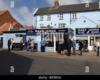 Mary Janes a very popular fish and chip shop in Cromer North Norfolk Stock Photo