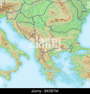 Balkans, shaded relief map. Stock Photo